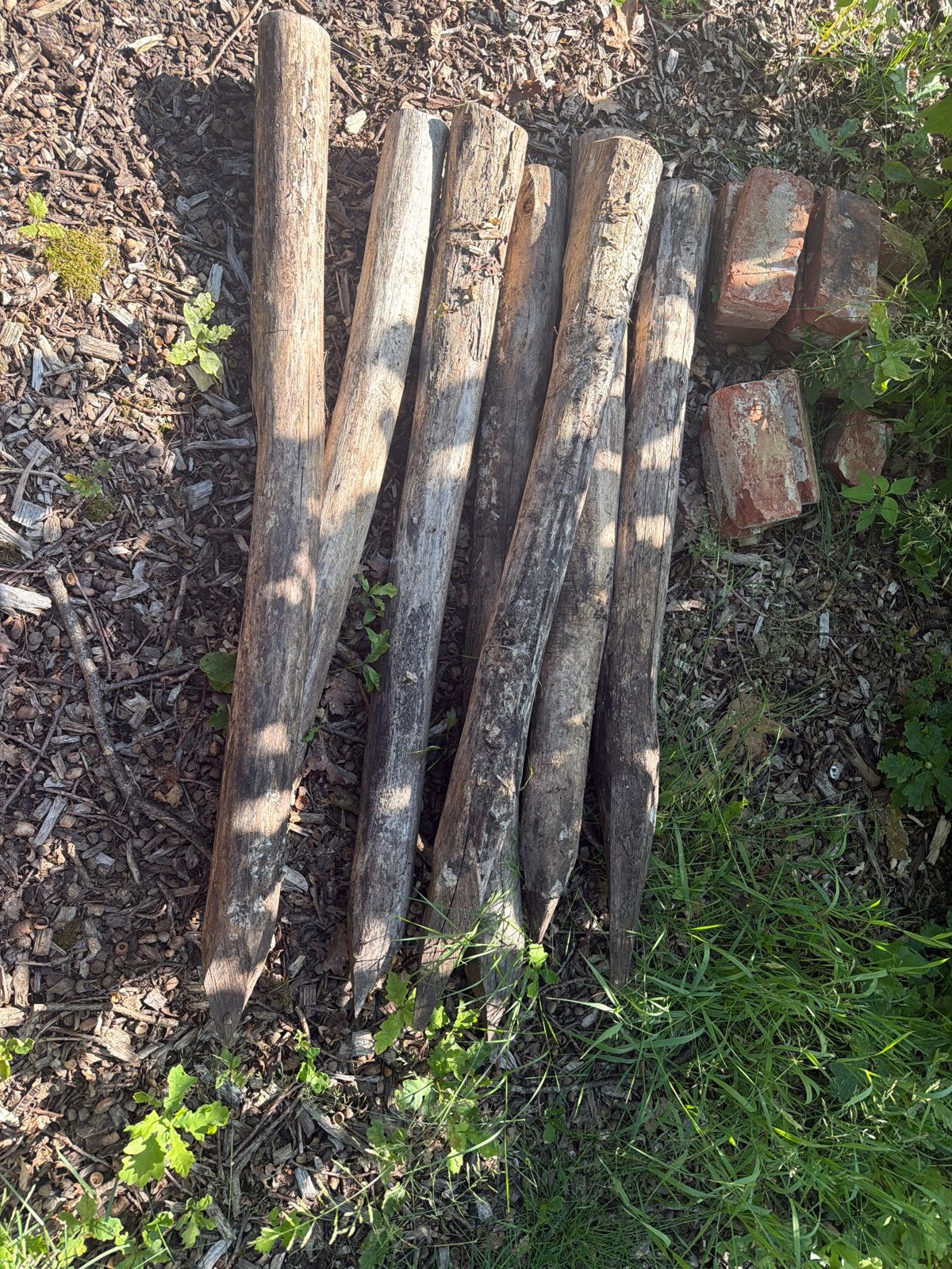 7 Houten palen voor tuin of afrastering 1,2 m, Ophalen of Verzenden, Gebruikt, 180 tot 250 cm, Palen