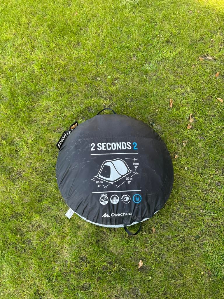 Quechua 2 Seconds pop-up tent 2 pers Fresh&Black, Ophalen of Verzenden, Zo goed als nieuw, Tot en met 2