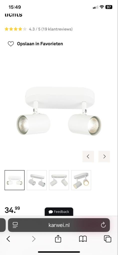 Dubbele lichtspot Maks’ Karwei, Huis en Inrichting, Lampen | Spots, Ophalen of Verzenden, Nieuw, Plafondspot of Wandspot