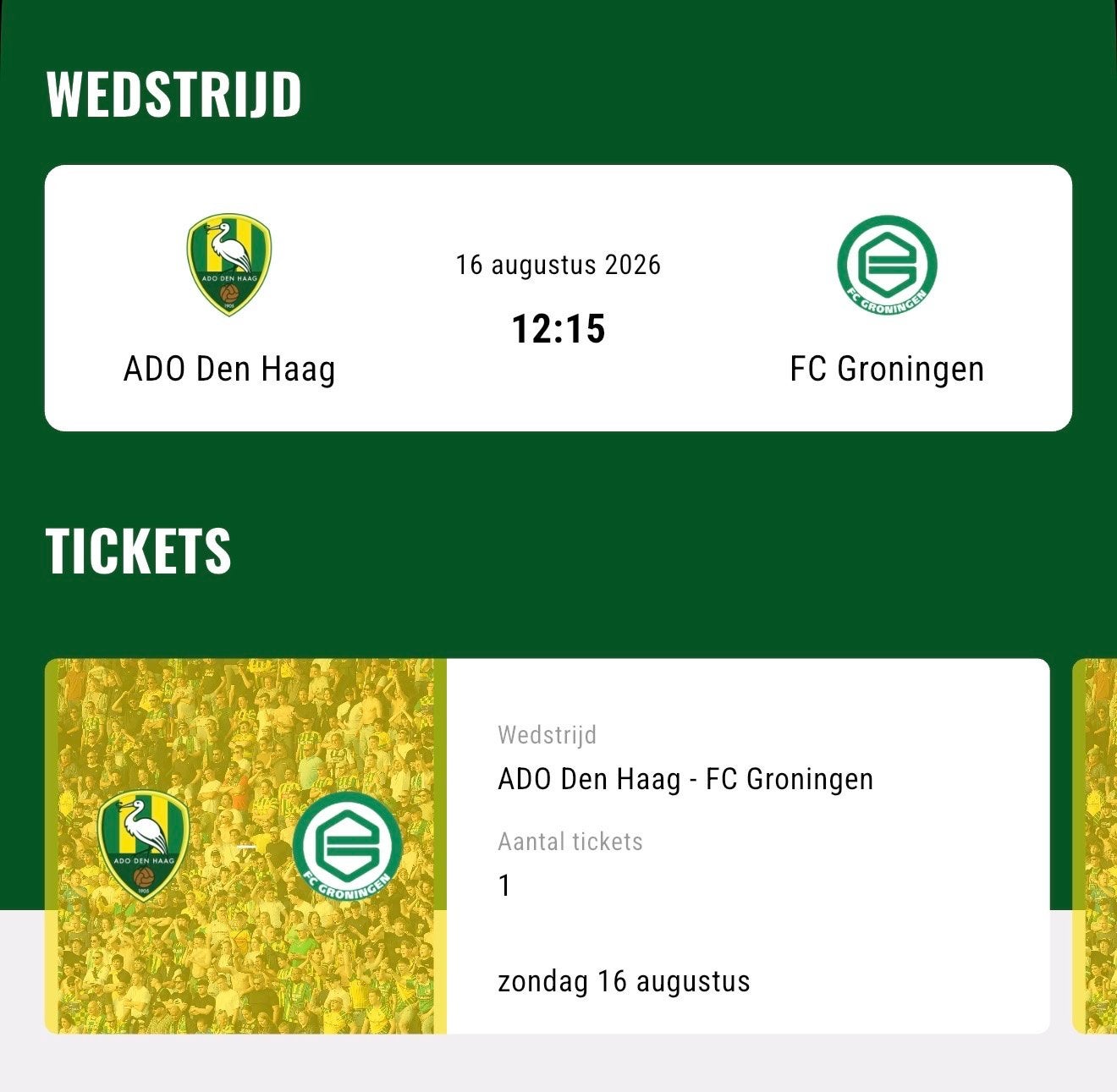 Ado den haag - Groningen vakkie N ( midden-noord), Tickets en Kaartjes, Losse kaart, Eén persoon, Oktober
