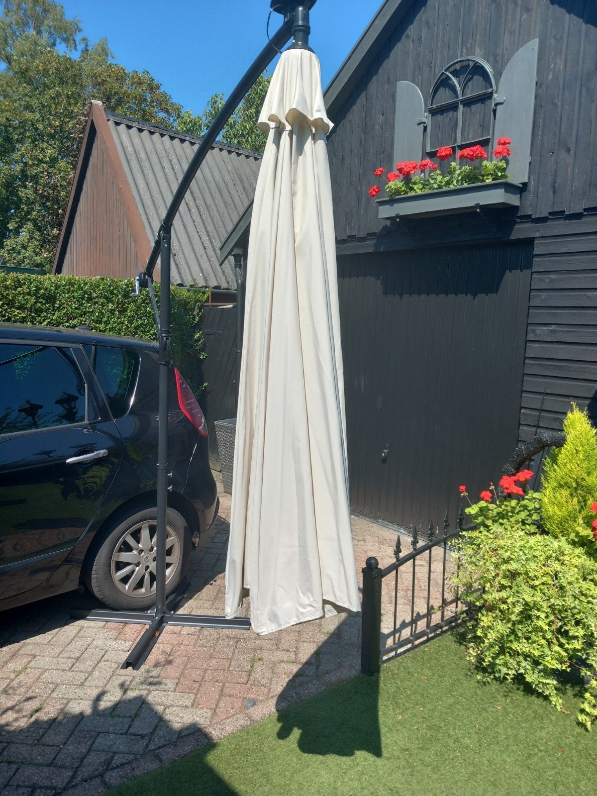 parasol te koop, Ophalen, Zo goed als nieuw, 3 tot 4 meter, Parasolvoet