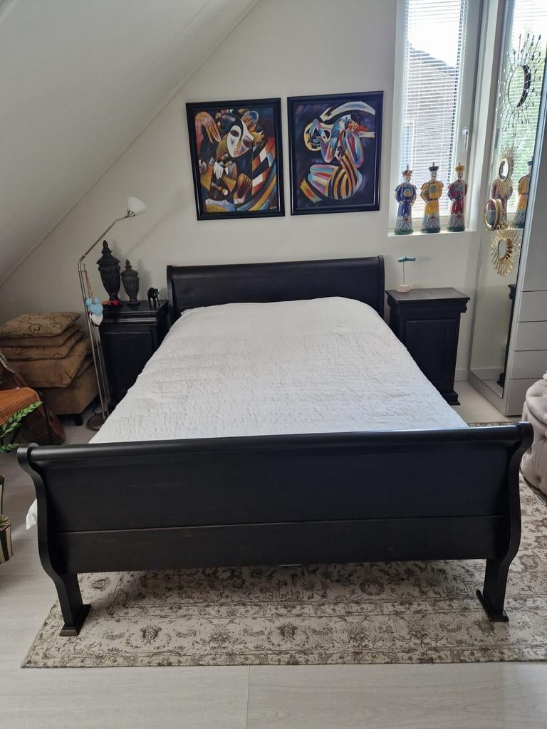 Tweepersoons bed, twijfelaar, Gebruikt, Twijfelaar, Hout, 140 cm
