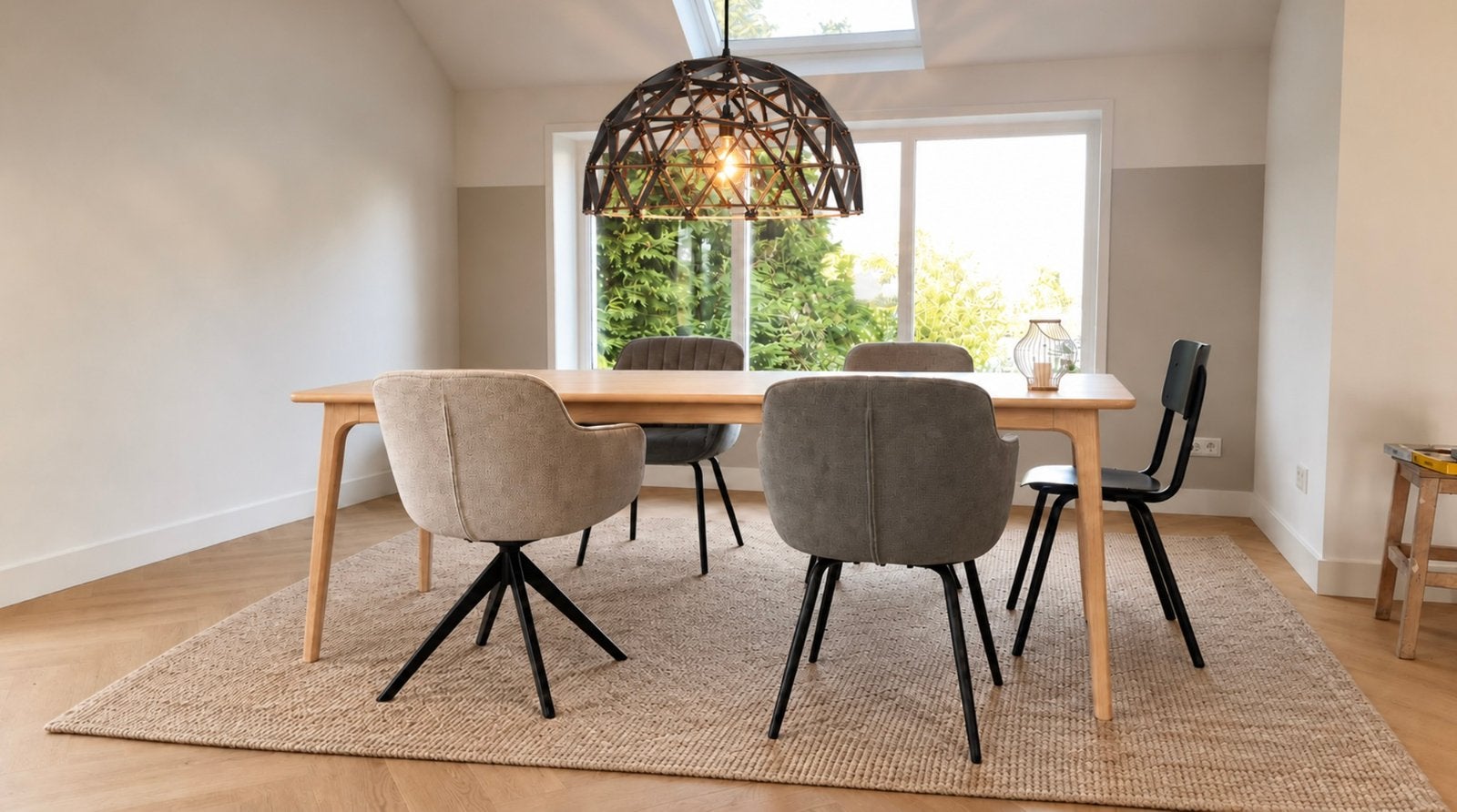 Mooie Binthout koepellamp Ø75cm zwart houten hanglamp, Ophalen, Zo goed als nieuw, Hout, E27 (groot)