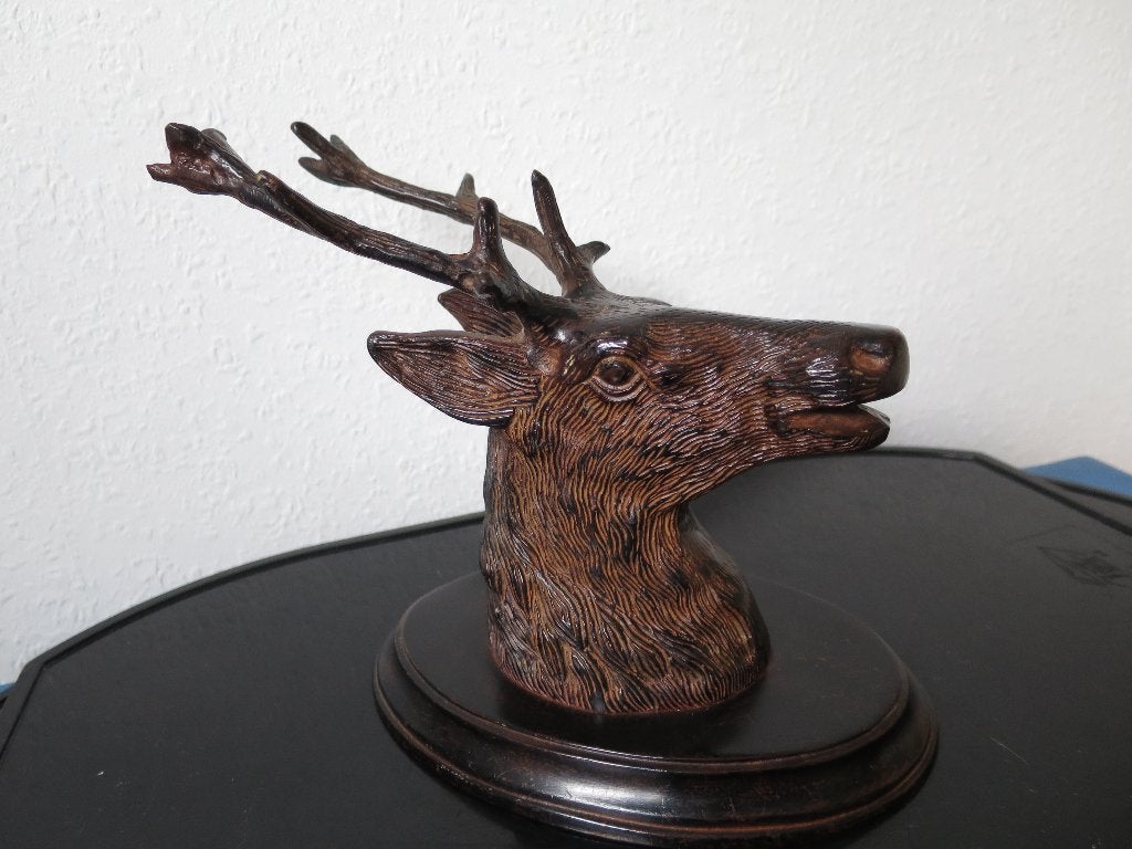 MOOI ZWAAR BRONZEN HERTEN KOP OM OP TE HANGEN 24/17 CM, Ophalen of Verzenden, Brons