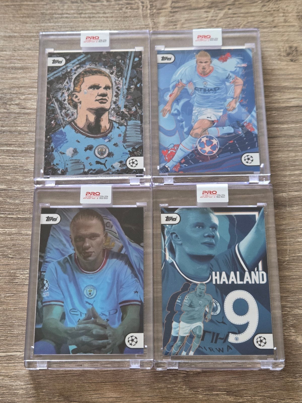 4x Erling Haaland Topps Project 22 trading cards Man City, Ophalen of Verzenden, Nieuw, Buitenlandse clubs, Poster, Plaatje of Sticker