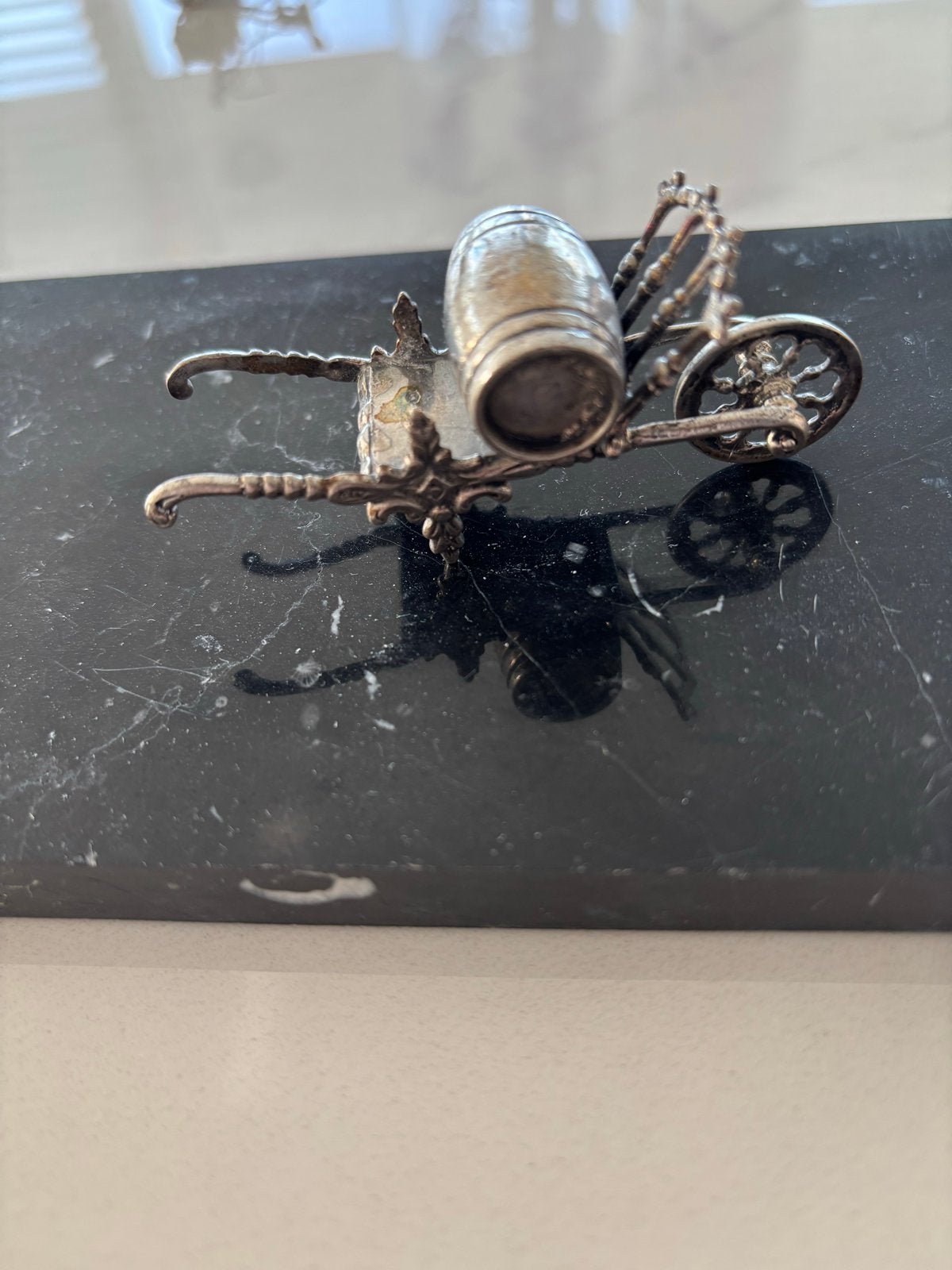 Antieke Zilveren Kruiwagen met Vat - Miniatuur, Ophalen of Verzenden, Zilver