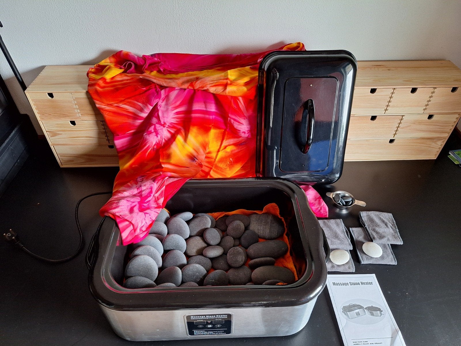 Hotstone massage set met heater en stenen, Ophalen of Verzenden, Zo goed als nieuw, Hotstone
