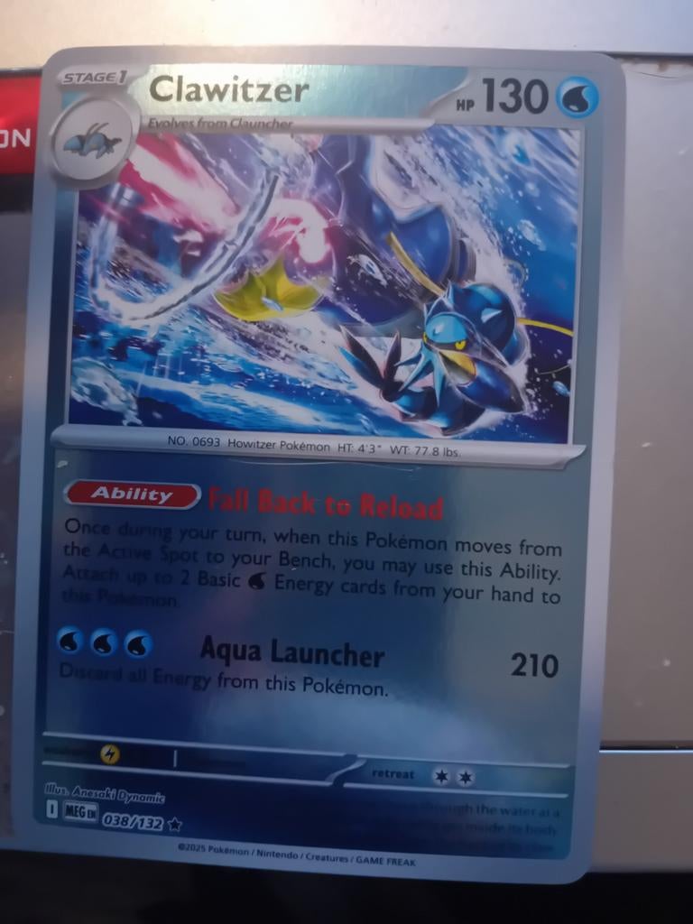 Clawitzer Pokémon Kaart - 038/132, Ophalen of Verzenden, Zo goed als nieuw, Losse kaart, Foil
