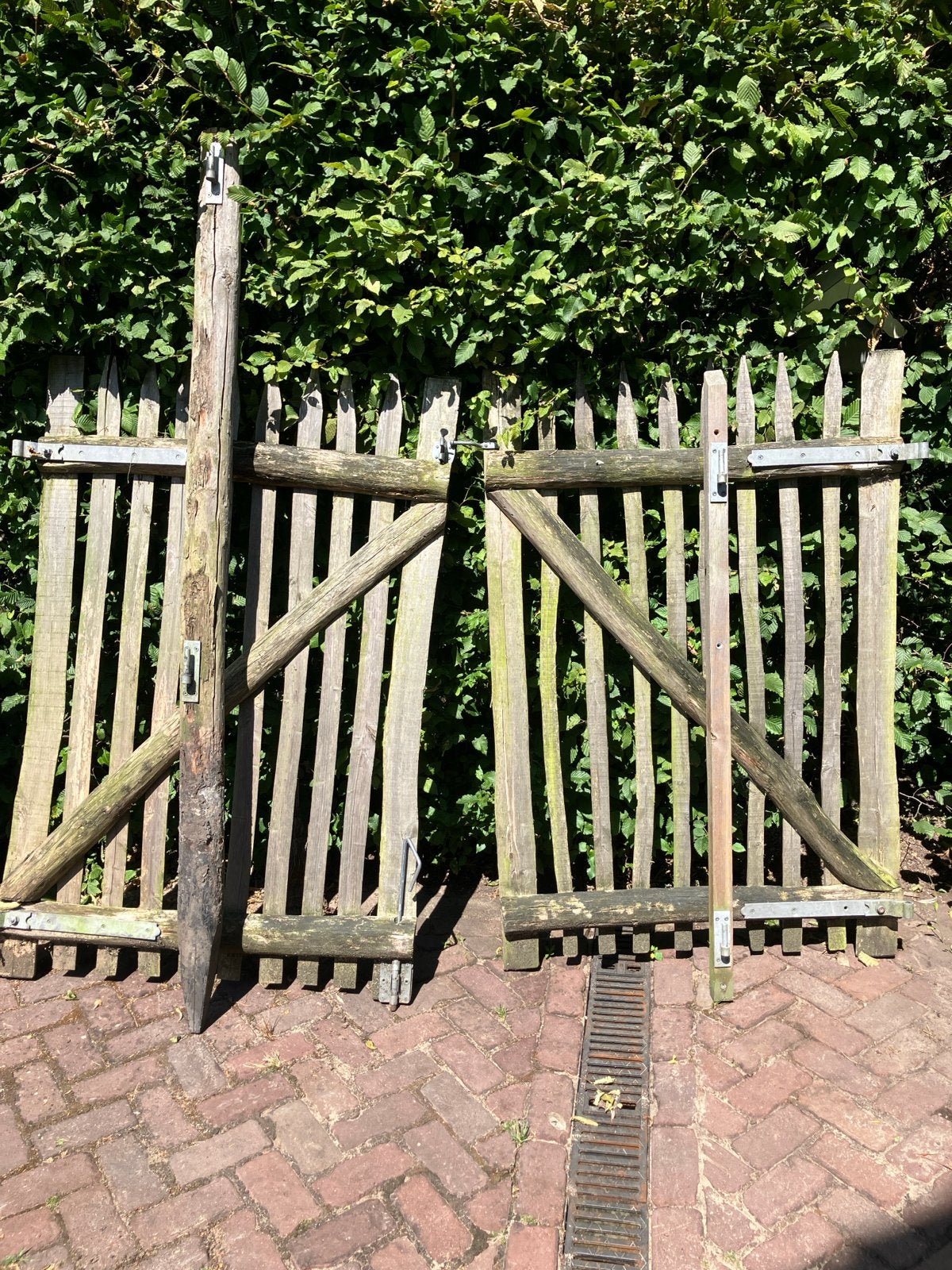 Houten dubbele tuinpoort 1.5m hoog, Ophalen, Met poort, Gebruikt, Tuinhek