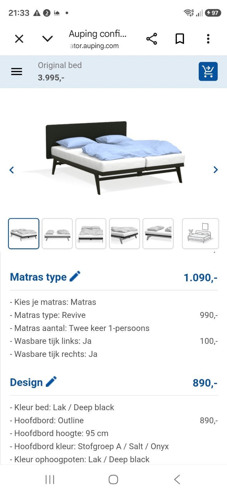 COMPLETE AUPING ORIGINAL 180-210 MET HOOFDBORD EN MATRASSEN, Verstelbaar, ., 210 cm, Akbedden