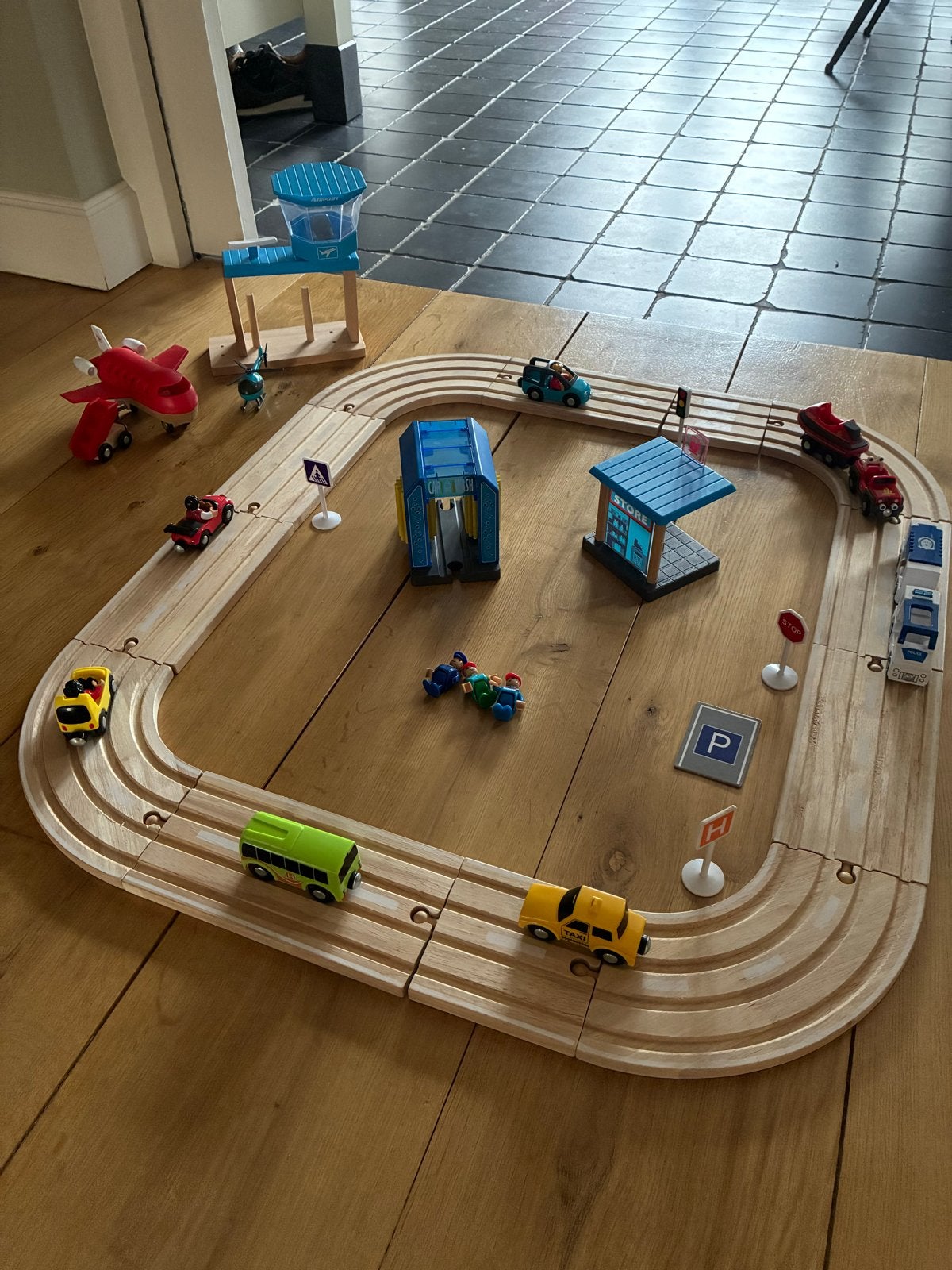 Houten treinbaan en voertuigen speelset, Ophalen, Gebruikt