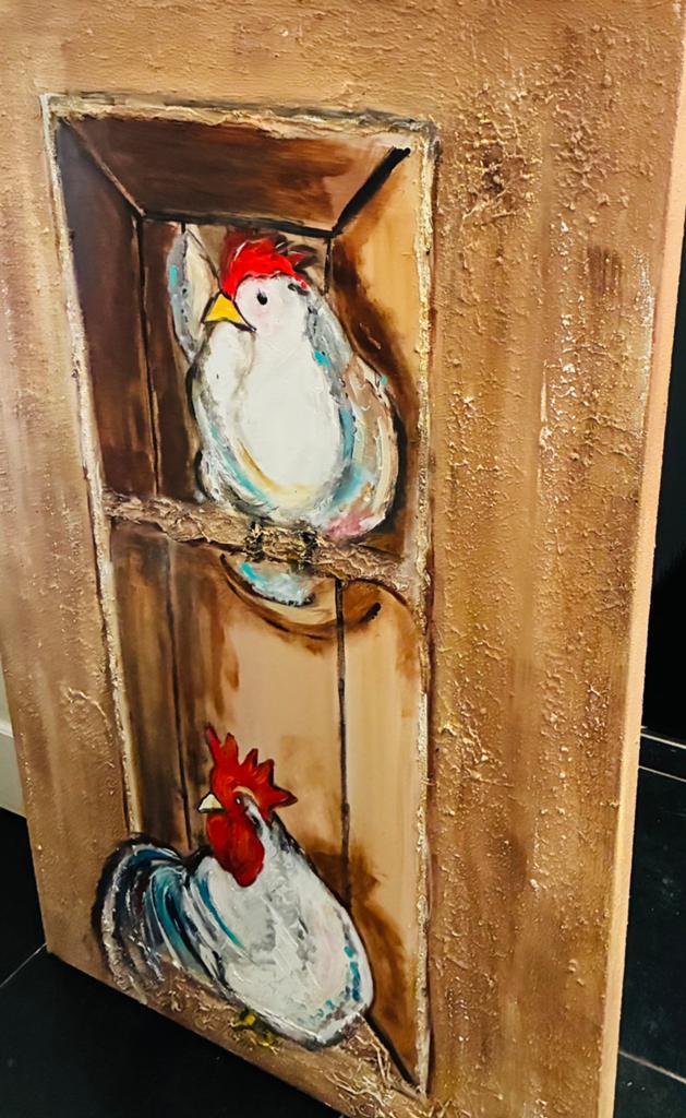 Kip in lijst handmade, Antiek en Kunst, Kunst | Schilderijen | Modern, Ophalen