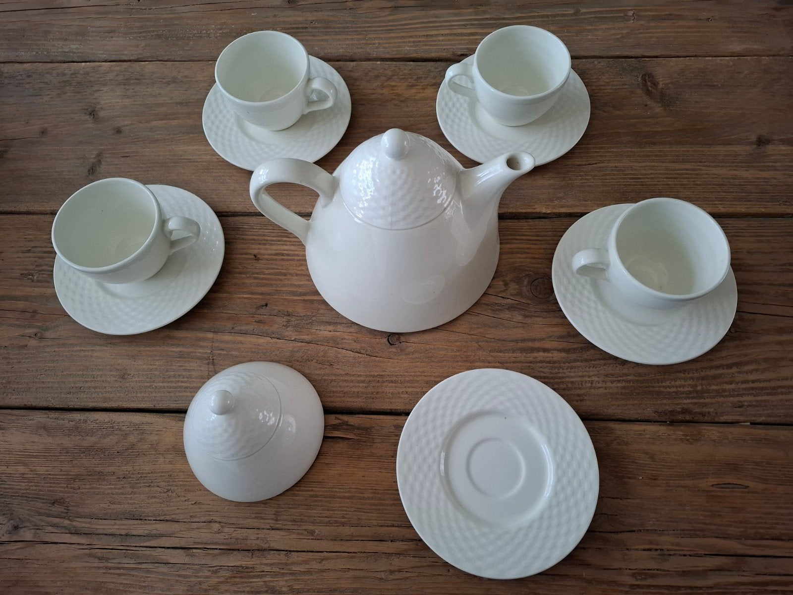 Vintage wit thee servies. Pagnossin Treviso Italy. 11 stuks., Ophalen of Verzenden, Zo goed als nieuw, Aardewerk, Klassiek