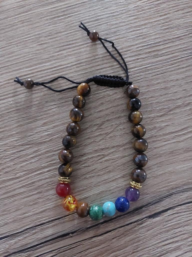2 Nieuwe Kralen Armbanden - Tijgeroog & Chakra Stenen, Overige materialen, Met bedels of kralen, Bruin, Nieuw