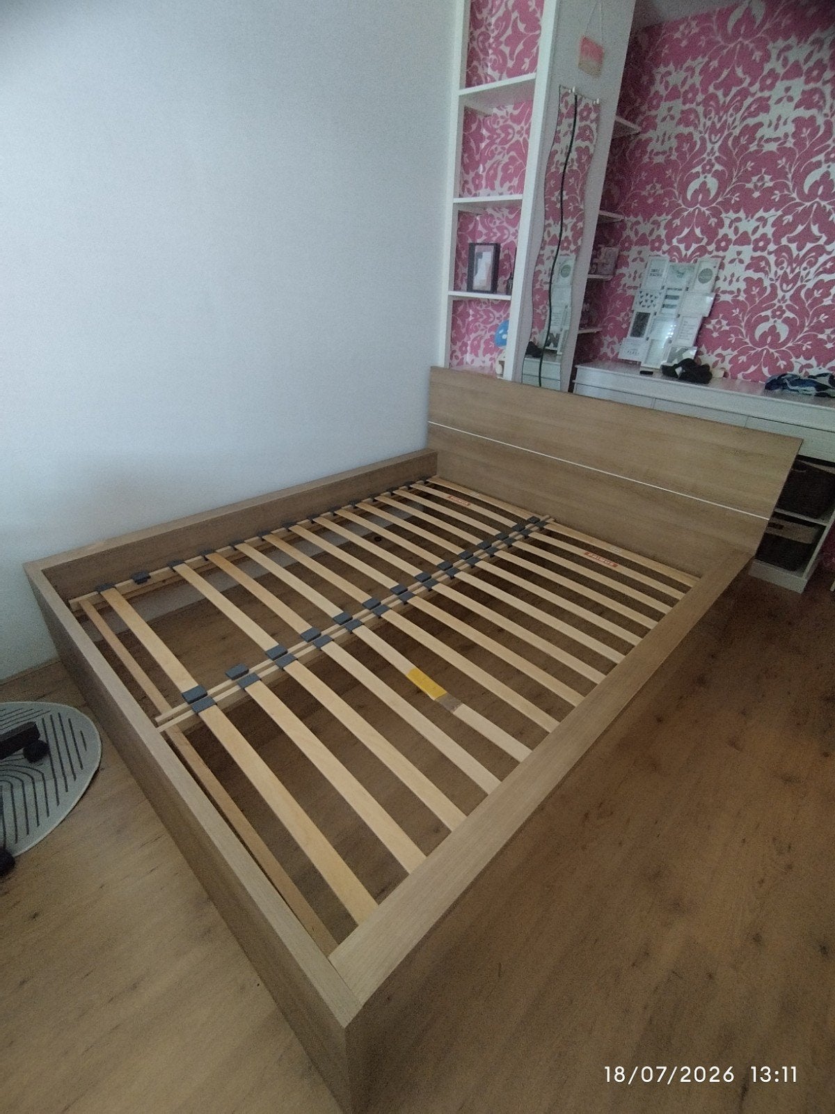 Tweepersoonsbed met lattenbodem - Hout, 160x200 cm, Huis en Inrichting, Ophalen, Gebruikt, Bruin, Tweepersoons