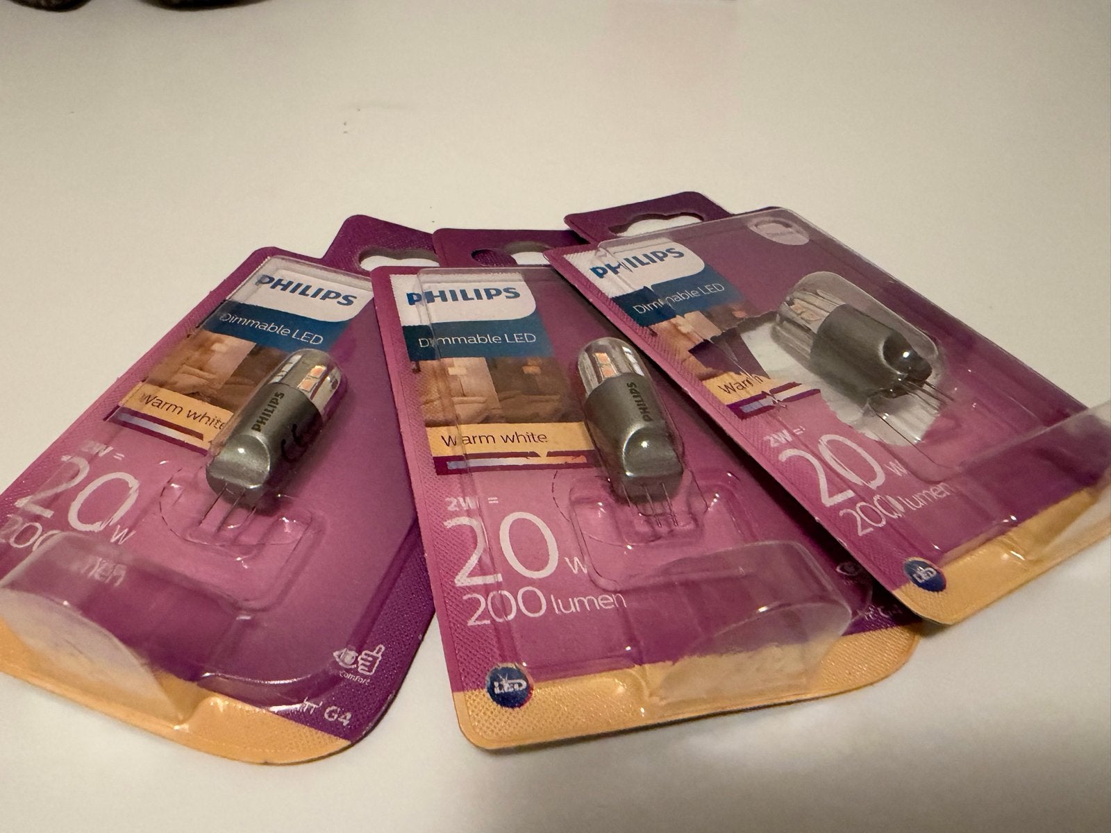 3x Philips G4 LED lampjes 2W=20W 12V dimbaar (2x nieuw), Philips, Ophalen of Verzenden, Zo goed als nieuw, G4