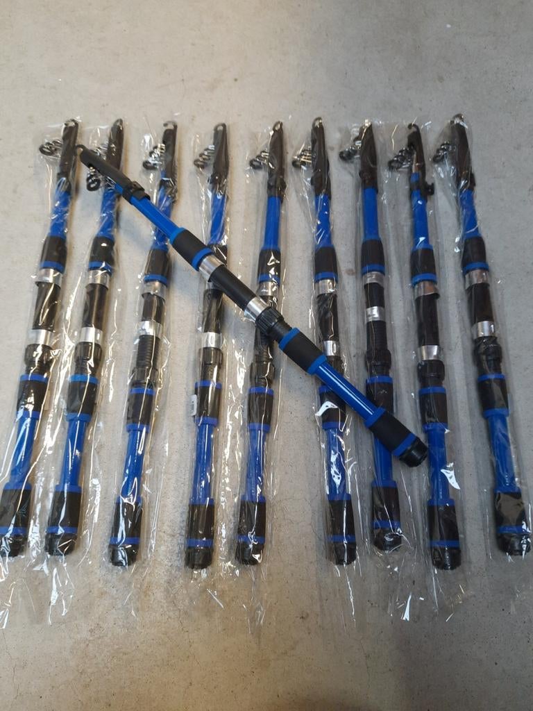 Partij van 10 blauwe telescoop werphengels 1 80m 25gr, Molen, Nieuw, Ophalen of Verzenden, Kamasaki