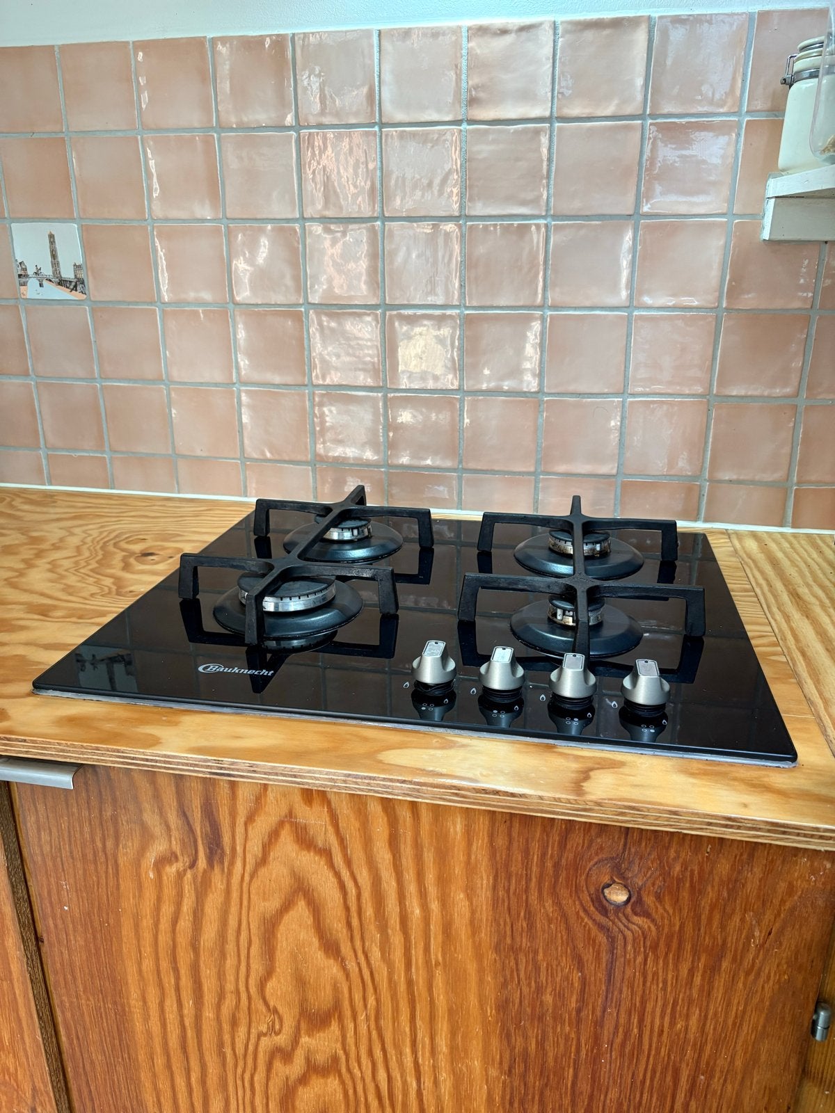 Bauknecht gaskookplaat - 4 pitten - Zwart glas, Witgoed en Apparatuur, Ophalen, Gebruikt, 4 kookzones, Inbouw