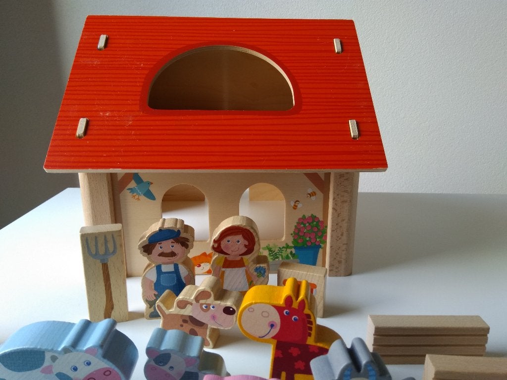HABA beukenhouten boerderij met speelfiguren, Ophalen of Verzenden, Zo goed als nieuw, Overige typen