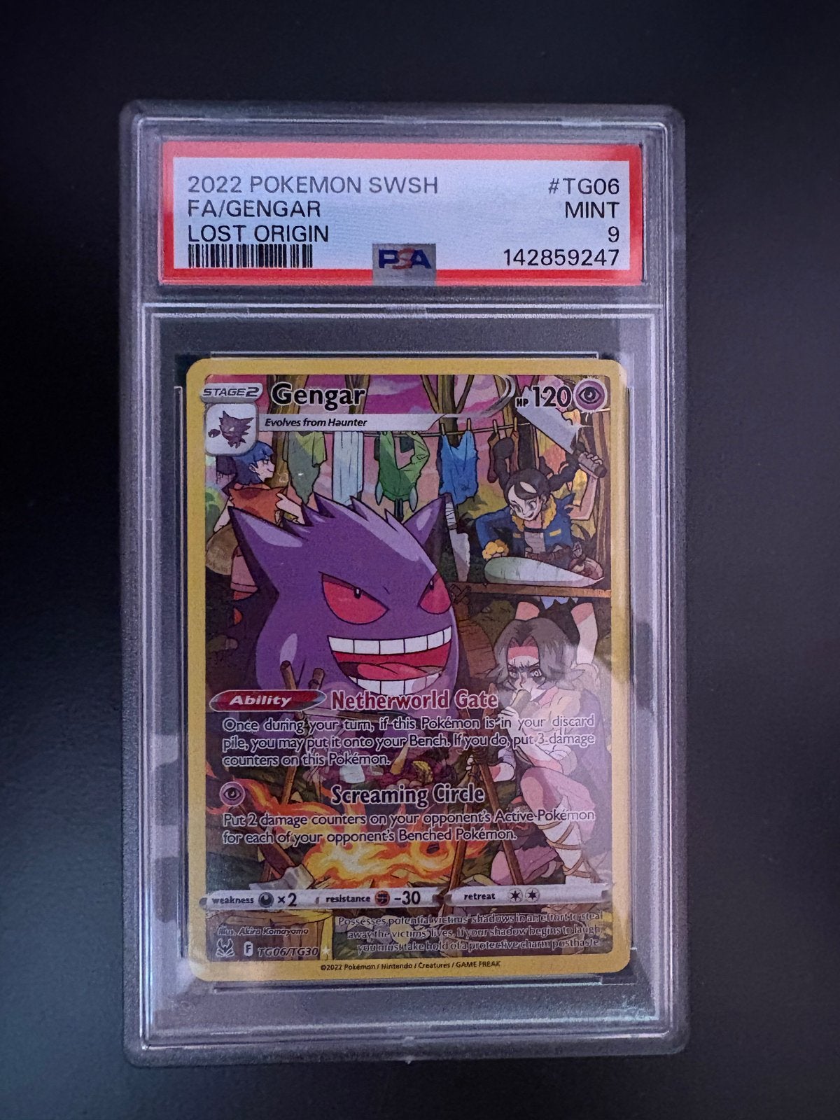Gengar VMAX TG06 Lost Origin PSA 9 Pokémon Kaart, Ophalen of Verzenden, Zo goed als nieuw, Losse kaart, Foil