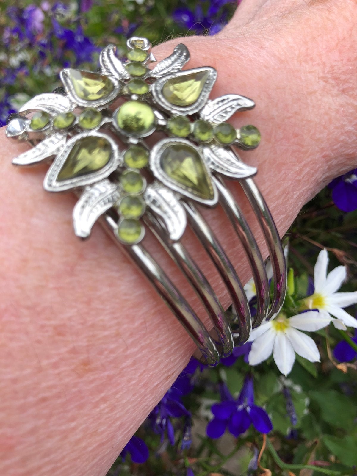 Armband Peridot Groen Zilver Kleur Vintage!, Ophalen of Verzenden, Zo goed als nieuw, Groen, Zilver