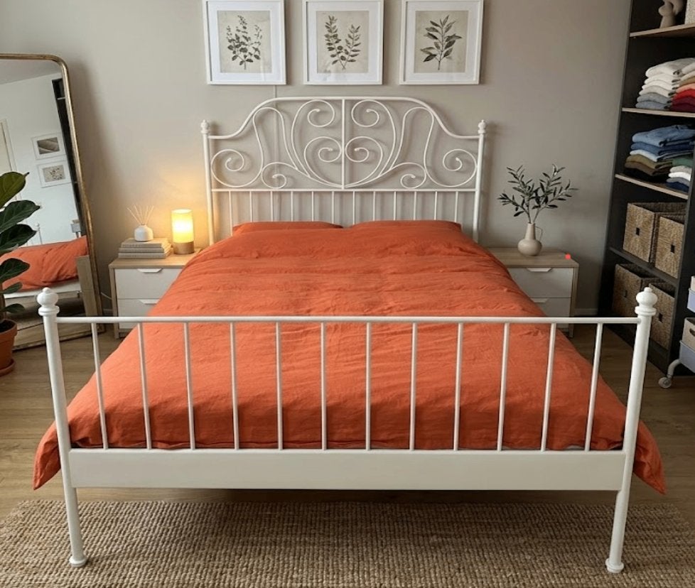 IKEA LEIRVIK bedframe + MATRAND matras 140x200, Ophalen, Gebruikt, Wit, 140 cm