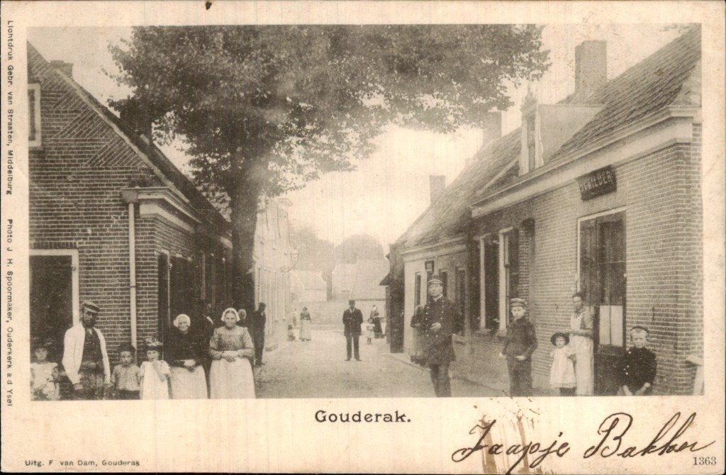 Gouderak - Straat - Bewoners, Verzamelen, Ophalen of Verzenden, Voor 1920, Gelopen, Zuid-Holland