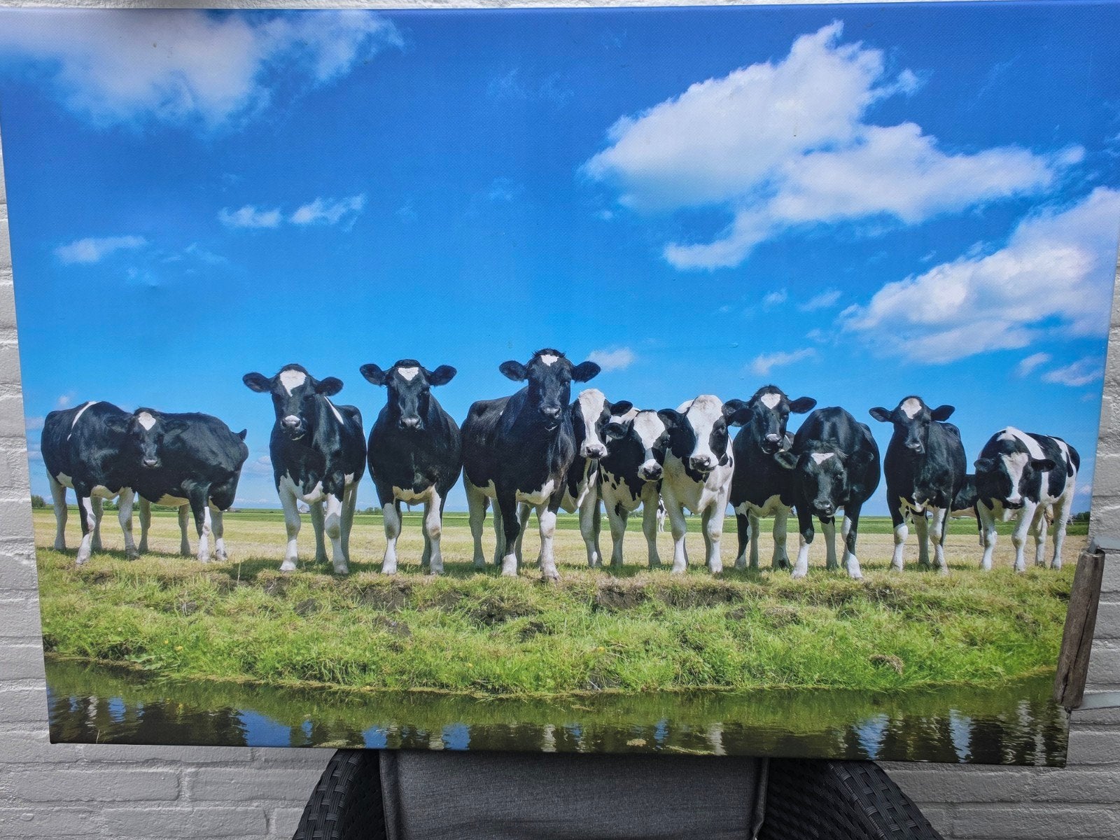Mooi buitenschilderij koeien 70x100 cm, als nieuw, Antiek en Kunst, Ophalen of Verzenden, Realistisch, Dieren
