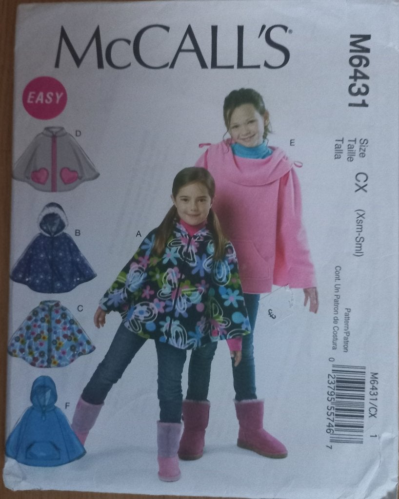 Naaipatroon McCall's M6431 pullover ponchos voor meisjes, Overige merken, Overige typen, Kind, Nieuw