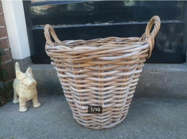 Vintage rieten mand / fruitmand / aardappelmand / bloempot, Gebruikt, Mand, Rond, Ophalen of Verzenden