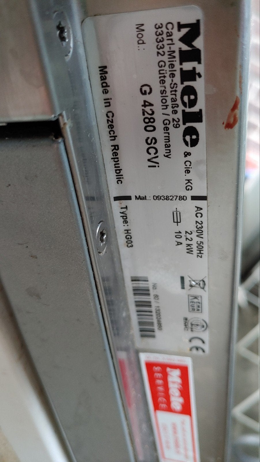 Miele G4280 met F70 fout, Witgoed en Apparatuur, Ophalen, Inbouw, Niet werkend, 45 tot 60 cm