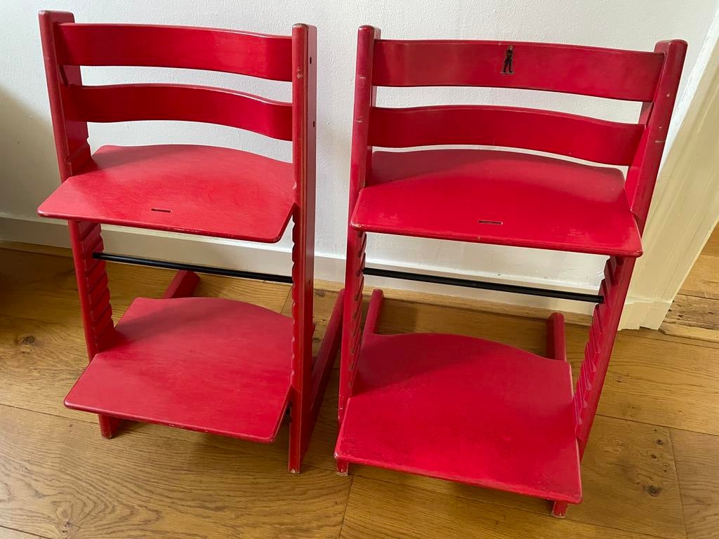 Stokke TrippTrapp meegroei kinderstoel origineel rood, Ophalen, Gebruikt, Meegroeistoel, Aanschuifbaar