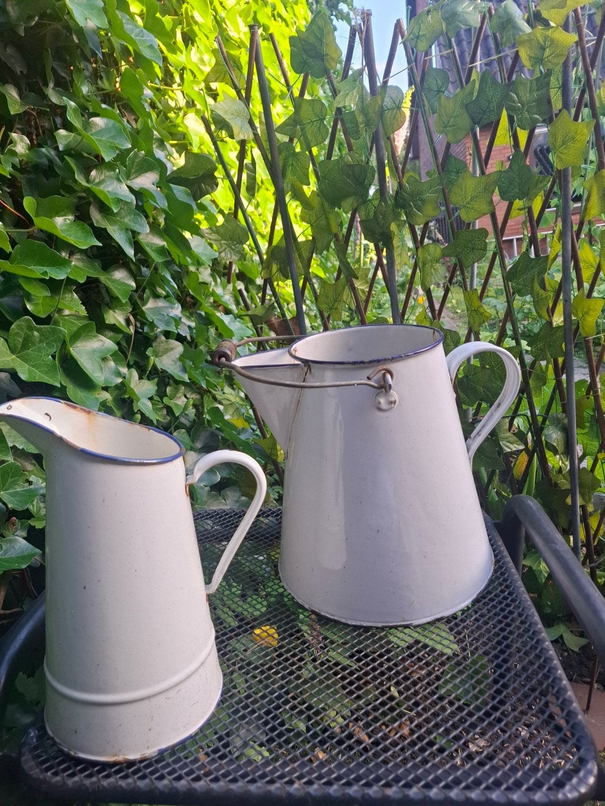 Emaille brocante tuinset geweldig leuk, Ophalen of Verzenden