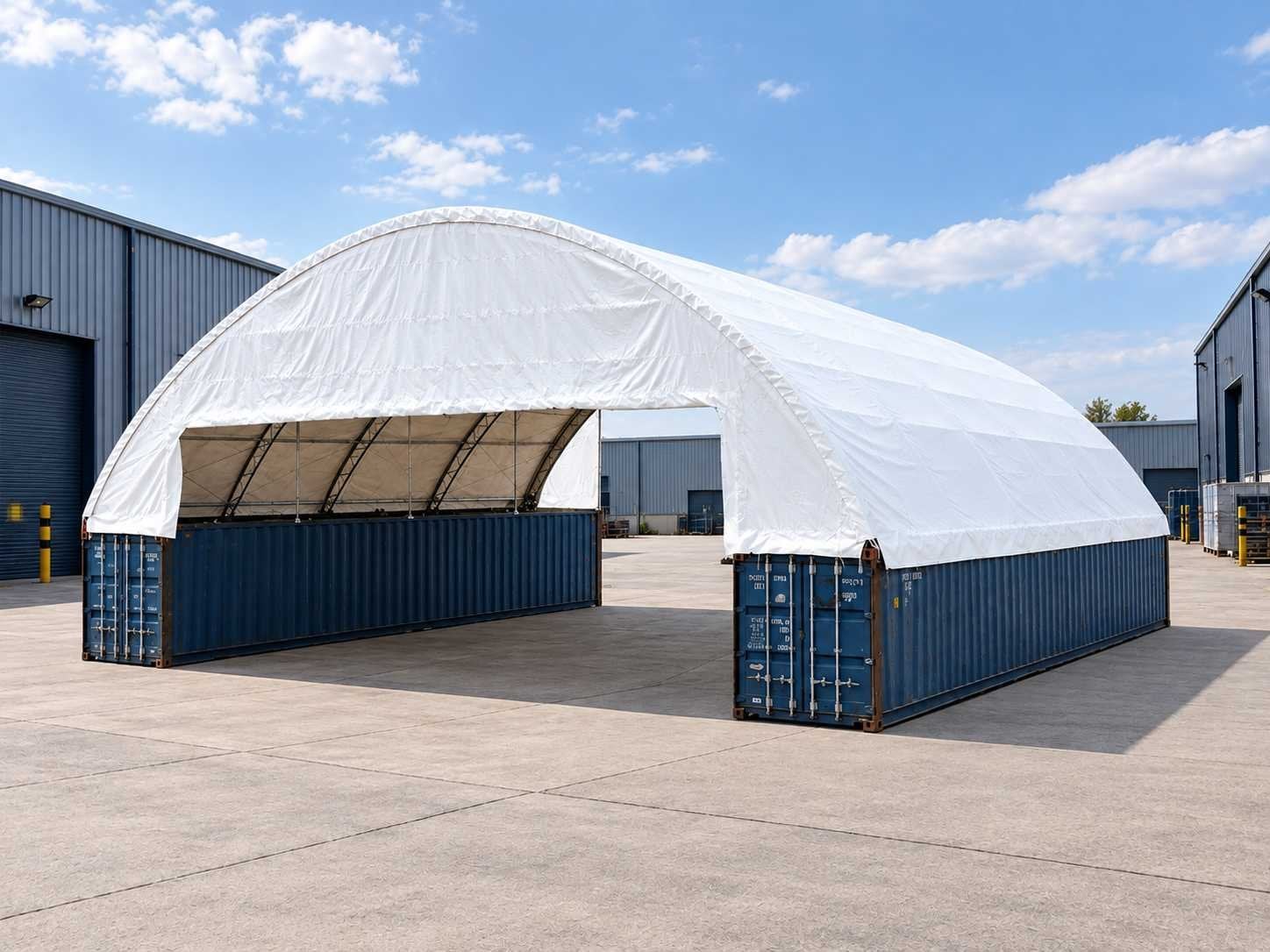 12x18x4,5 m Opslagtent/Opslagshelter tussen 2 containers