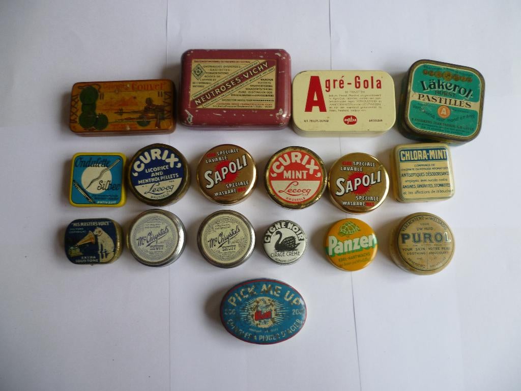 17 OUDE VINTAGE RECLAME BLIKJES UIT VROEGERE JAREN 50/60, Verzamelen, Merken en Reclamevoorwerpen, Ophalen of Verzenden, Gebruikt