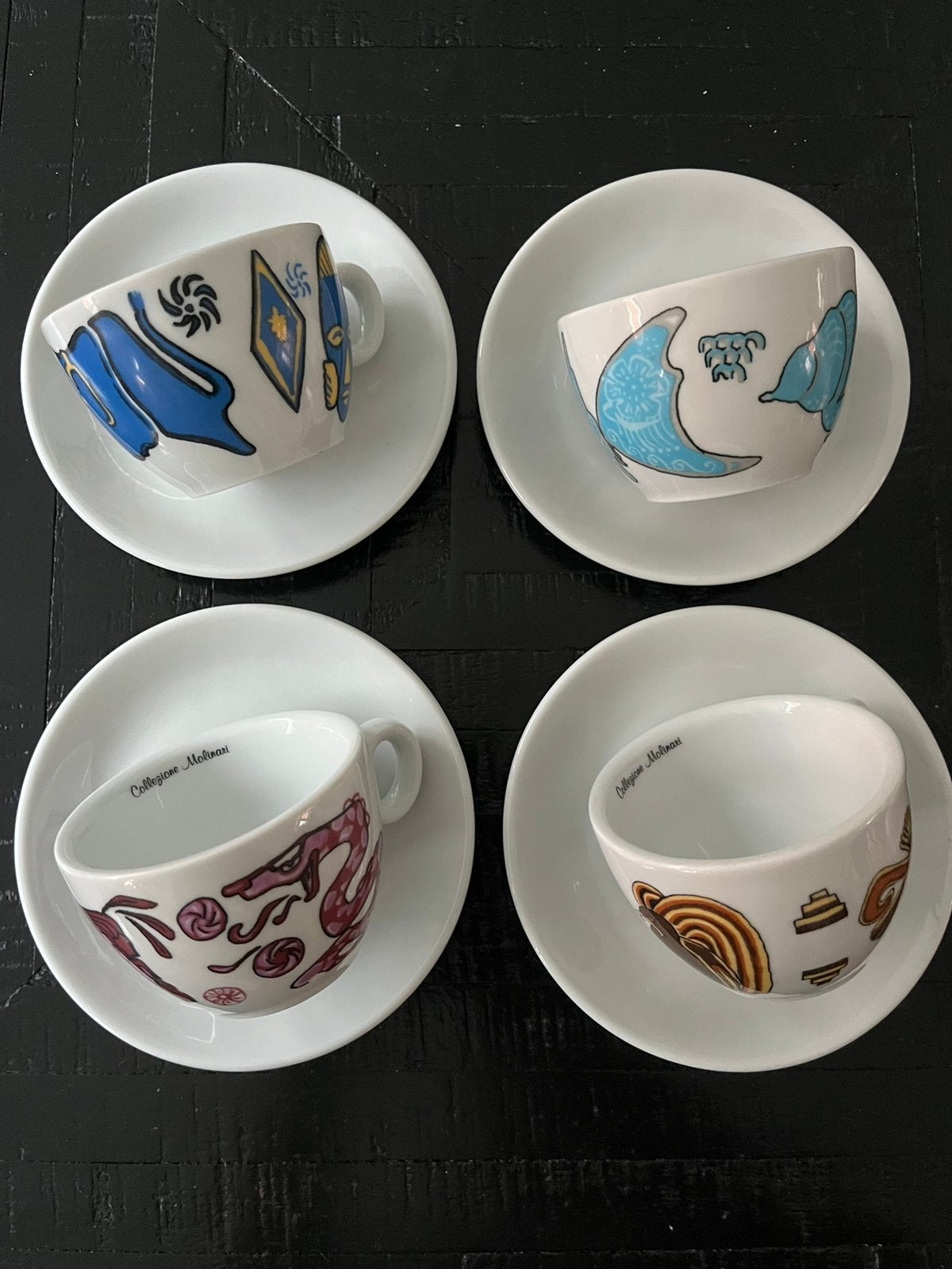 3x Originele Caffè Molinari koffiekopjes + schotels - Italy, Ophalen of Verzenden, Zo goed als nieuw, Overige stijlen, Kop(pen) en/of Schotel(s)