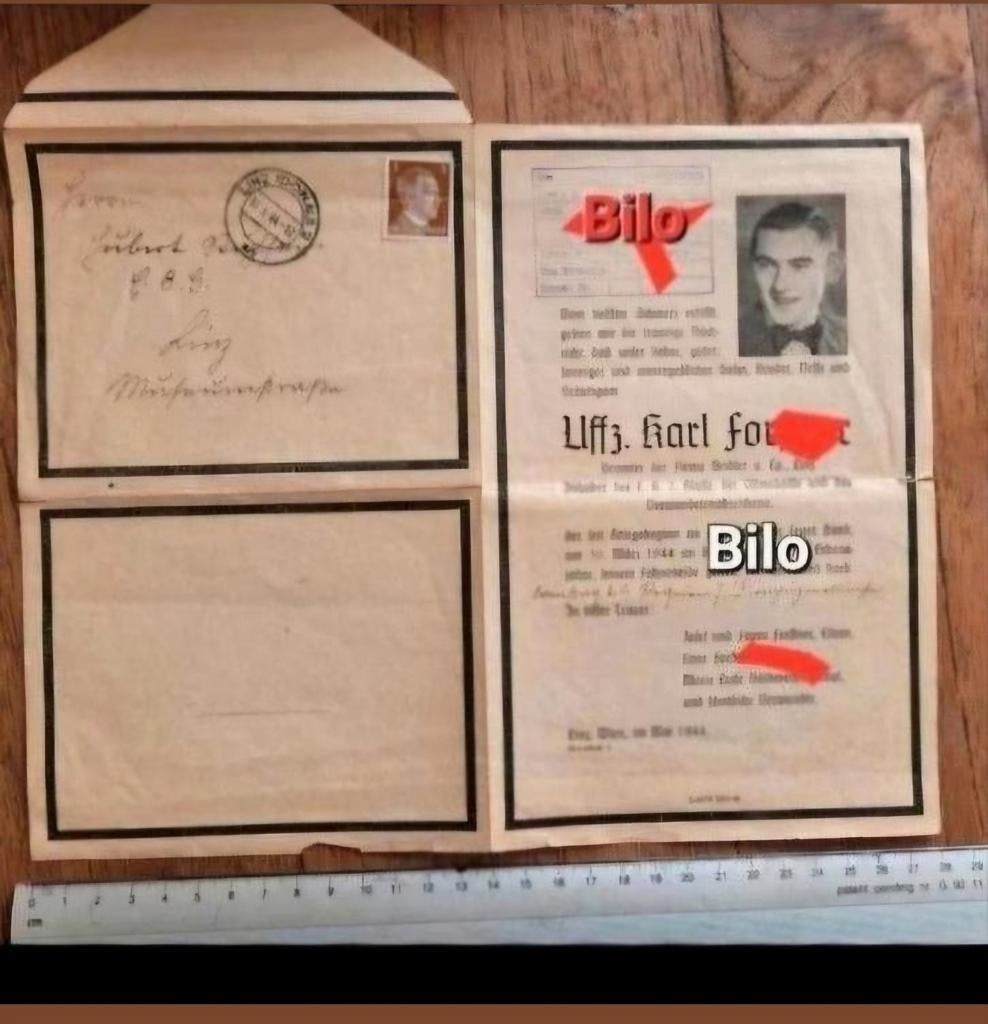 Rouwbrief met postzegel  duitse officier ww2 Moldavië 1944, Ophalen of Verzenden, Duitsland