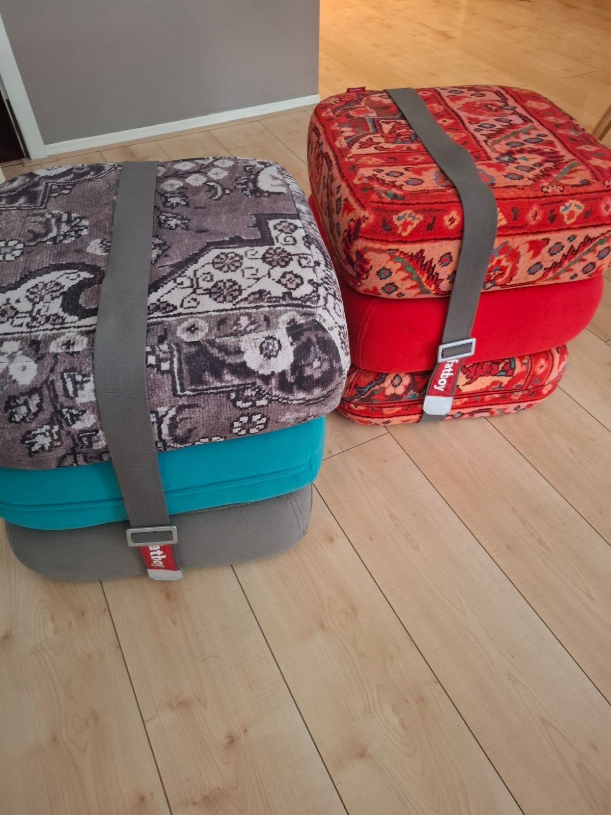 2x Fatboy poef/kussens - Diverse kleuren en patronen, Overige merken, Gebruikt, Meerkleurig, Vierkant