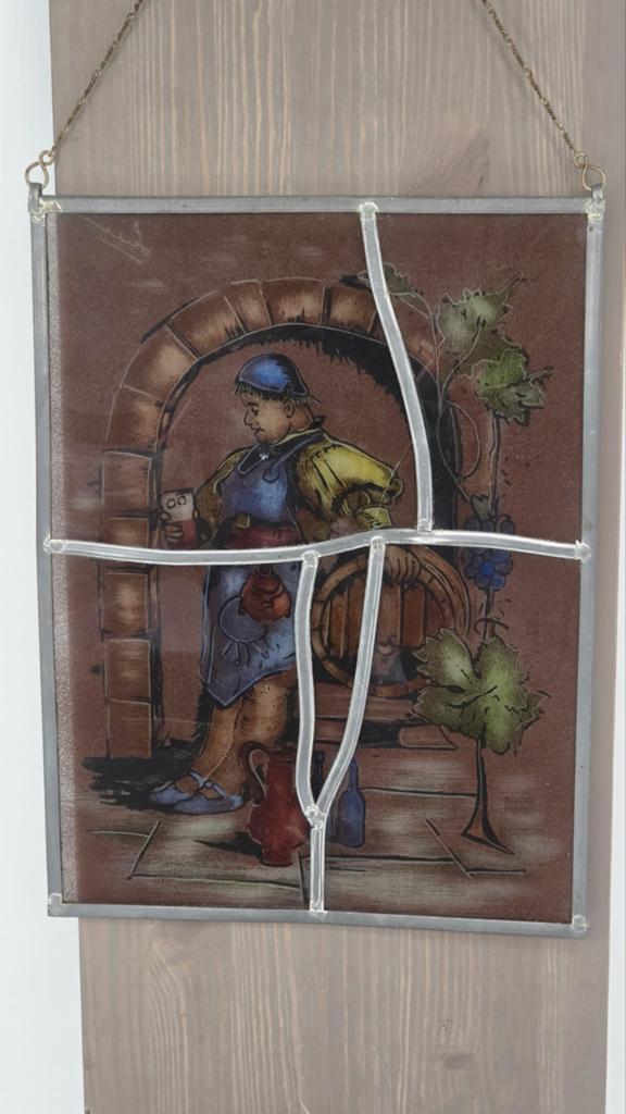 Vintage Glas-in-Lood Raamhanger / Wandpaneel | Gesigneerd |, Ophalen of Verzenden