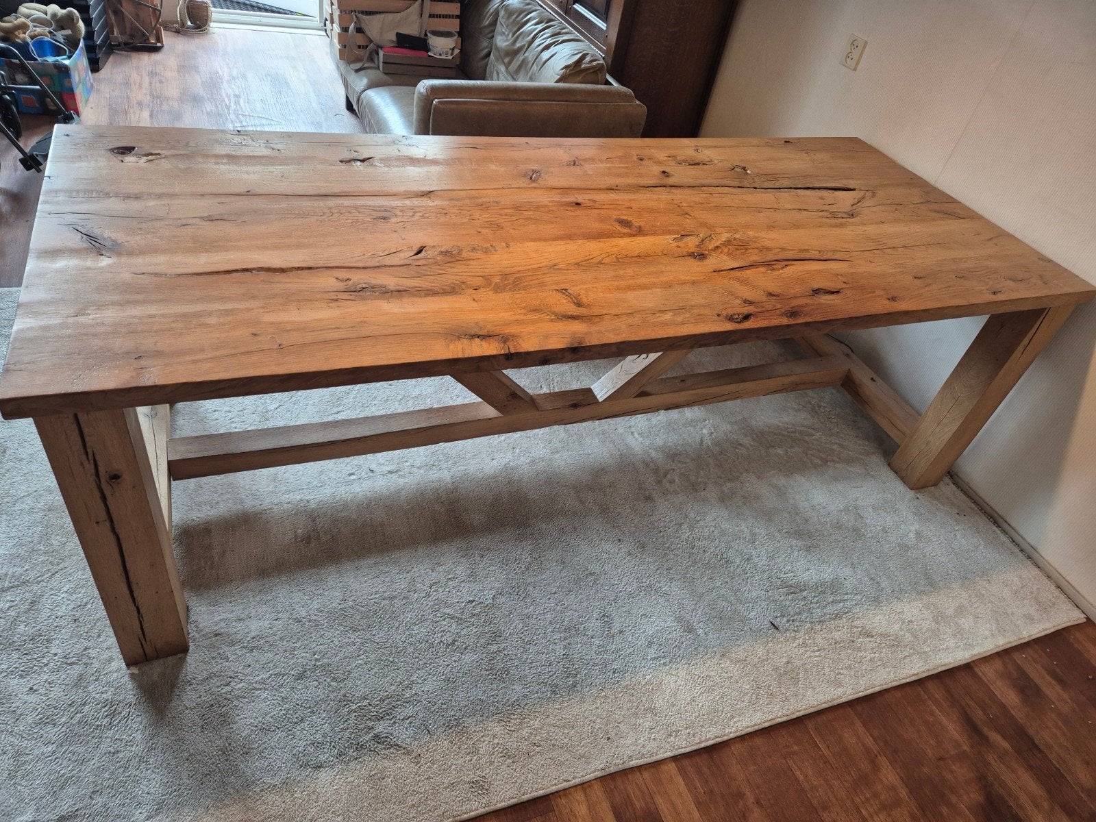 massief eikenhouten tafel, Huis en Inrichting, Ophalen, Eikenhout, 200 cm of meer, 50 tot 100 cm