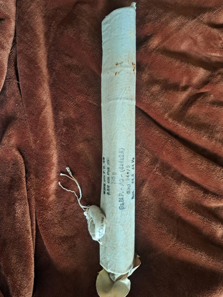 Duitse kruitzak voor 7,62 russische PAK 36 fk39 1944 huls, Ophalen of Verzenden, Duitsland, Hulzen of Bodemvondsten