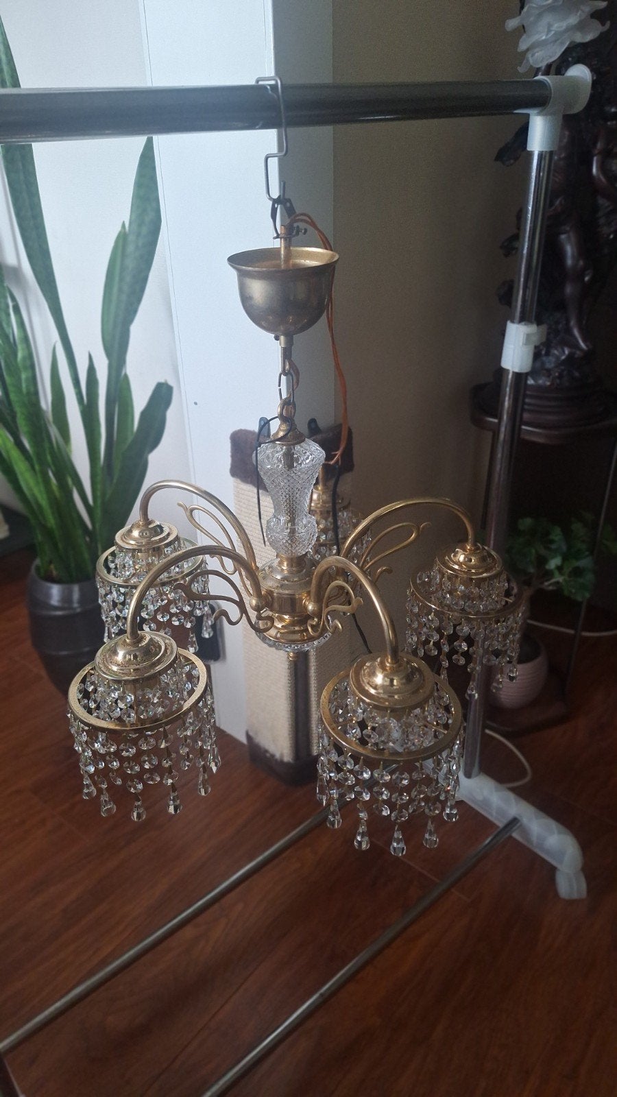 Mooie kristallen hanglamp met 5 lichtpunten, Huis en Inrichting, Ophalen, Zo goed als nieuw, Glas