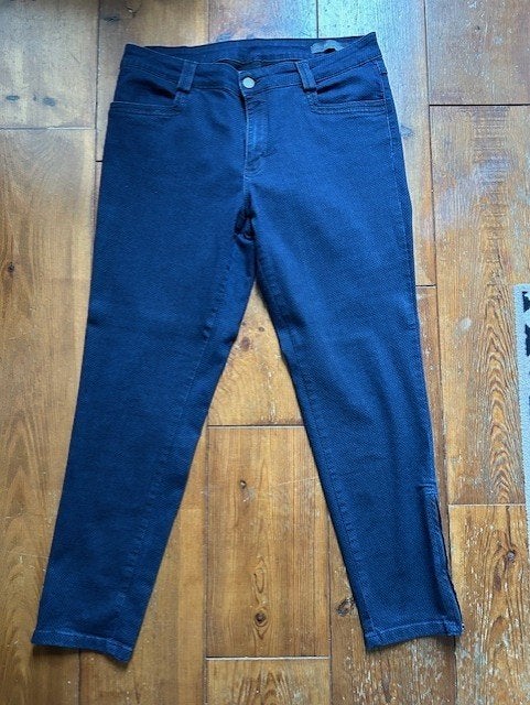 Parami stretchbroek blauwe geoprint met ritsjes W44/L28, Parami, Blauw, Ophalen of Verzenden, Zo goed als nieuw