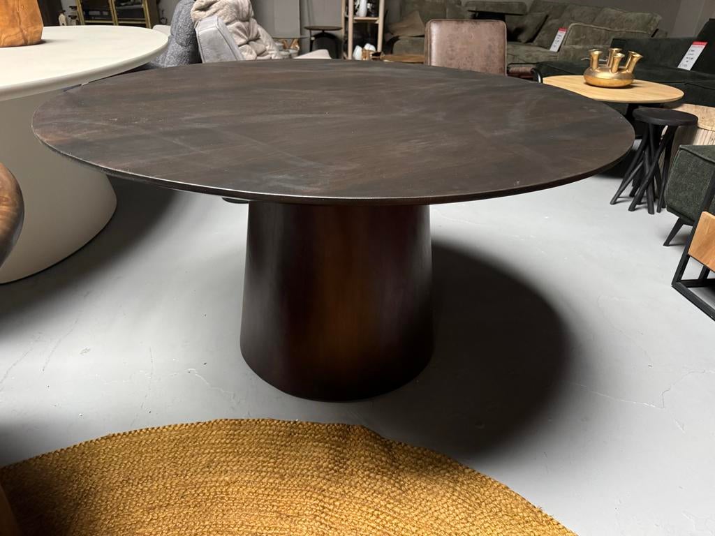 Ronde eettafel bruin kolompoot 140 cm Sale € 350, Ophalen, Gebruikt, 100 tot 150 cm, Rond