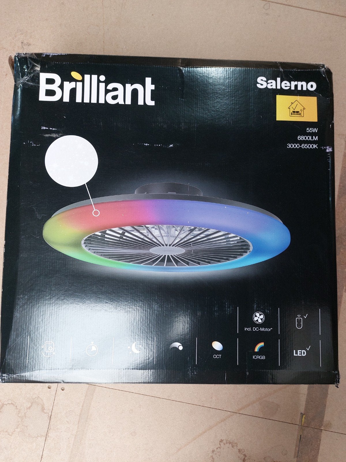 Brilliant Salerno ventilator lamp, Kunststof, Dimbaar, Zwart, Nieuw
