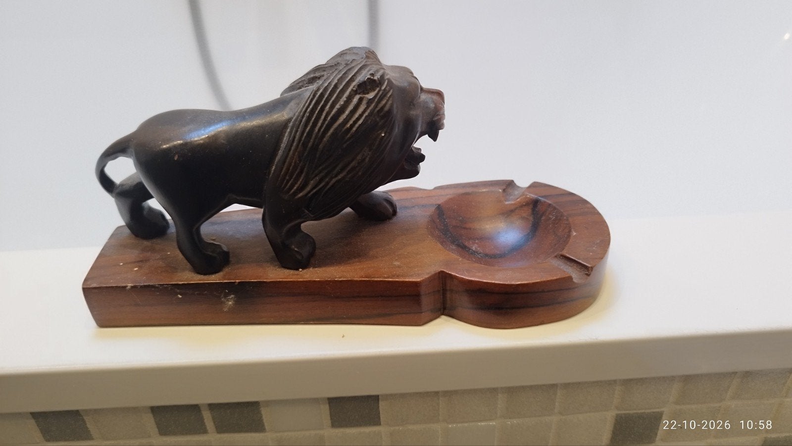 Vintage houten leeuw asbak, Ophalen of Verzenden