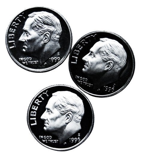 ** 1999-S EN 1996-S  -  3 x One Dime - PRUC -  ZILVER 90% **, Ophalen of Verzenden, Noord-Amerika, Setje, Zilver
