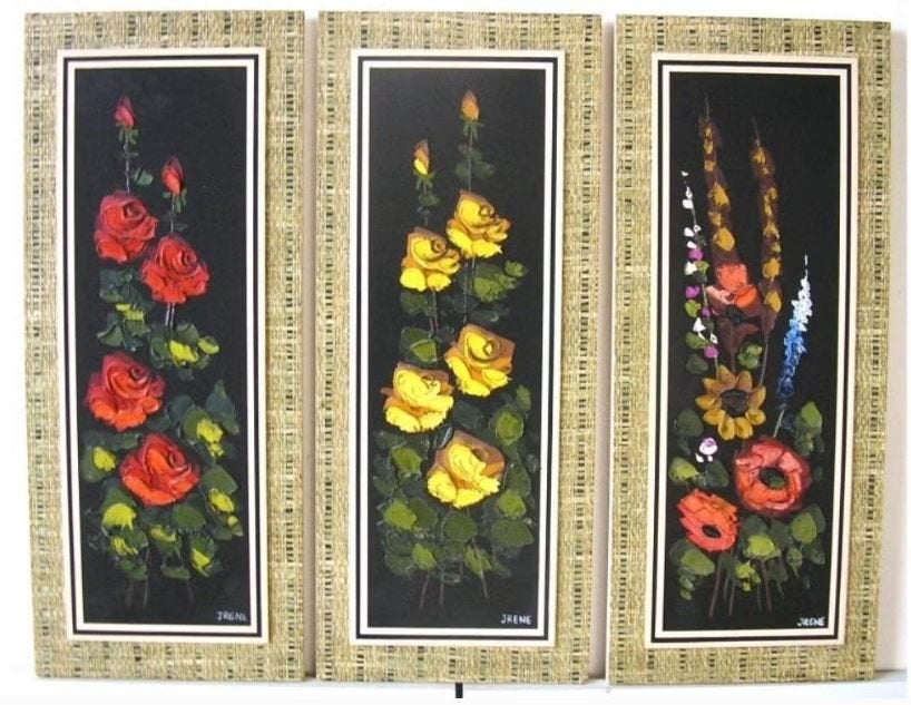 vintage set schilderijtjes bloemen mid-century, Ophalen, Huis en Inrichting
