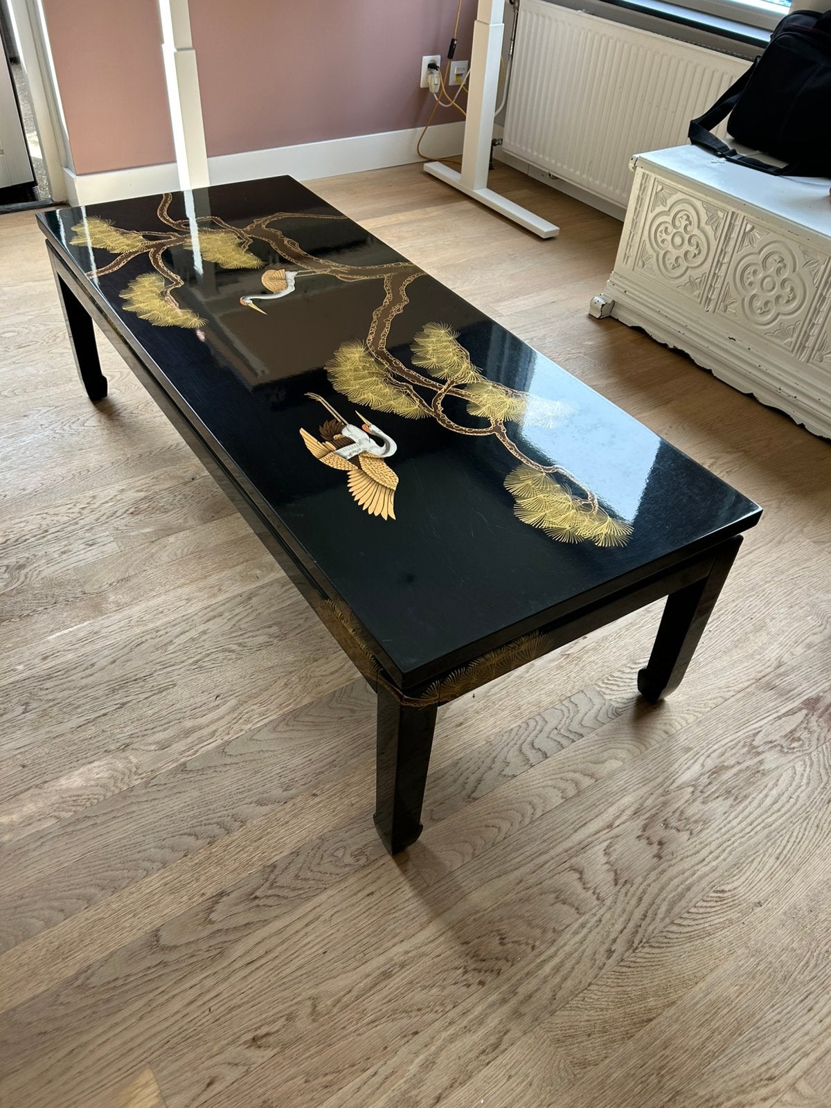 Chinese zwarte laktafel, Huis en Inrichting, Tafels | Salontafels, Ophalen, Gebruikt, 100 tot 150 cm, Teakhout