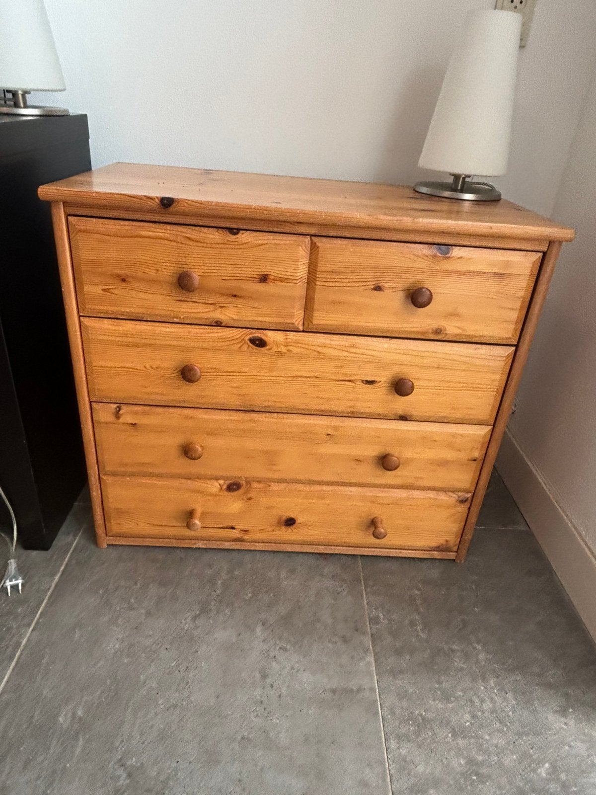 Massief Grenen Ladekast / Commode (5 lades), Ophalen, Gebruikt, 50 tot 100 cm, Minder dan 100 cm